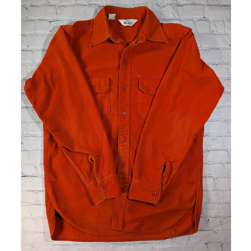 Vintage 70s 80s Woolrich Chamois Shirt Burnt Orange Workwear 22.5" Pit